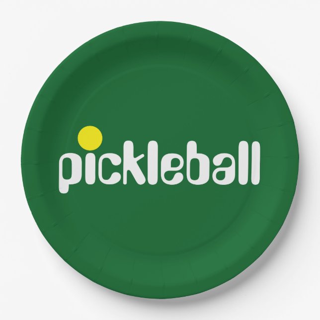 Cooler Retro-PICKLEBALL-Text fett grüner Hintergru Pappteller (Vorderseite)