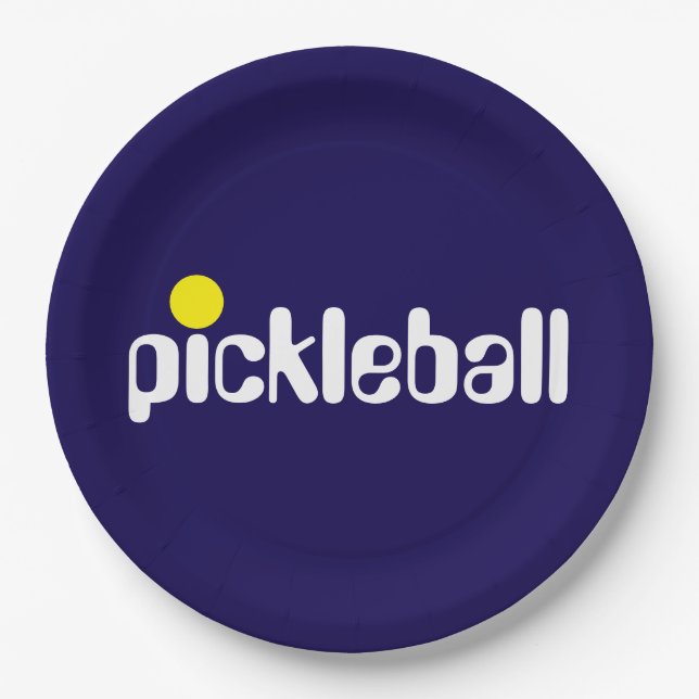 Cooler Retro PICKLEBALL Text Navy Blue Background Pappteller (Vorderseite)
