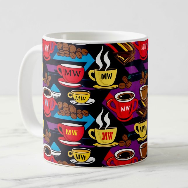 Cooler Retro-Pop-Stil mit eigenen Initialen Kaffeetasse (Von Creator hochgeladen)