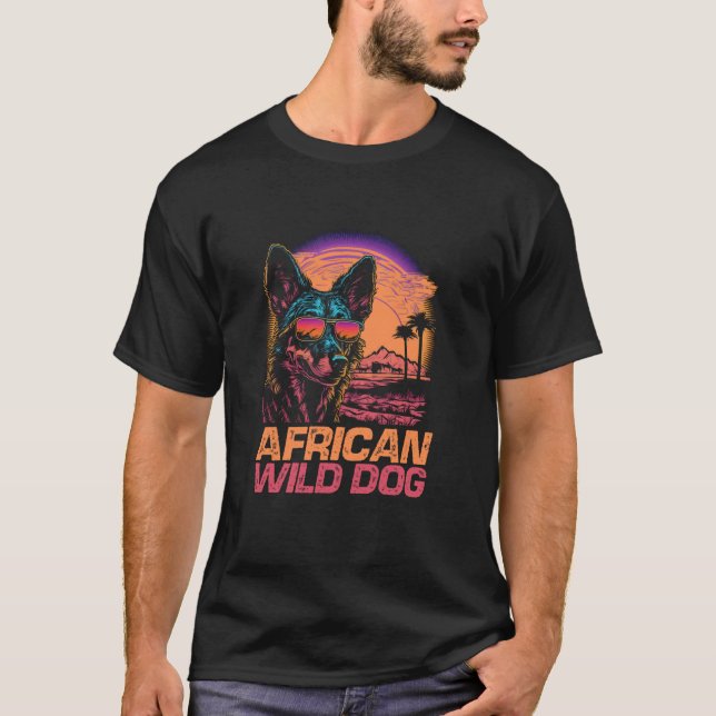 Cooler Retro Sonnenbrille Afrikanischer Wildhund T-Shirt (Vorderseite)
