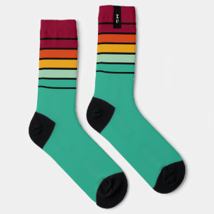 Cooler Retro-Streifen-Personalisiertes Monogramm Socken