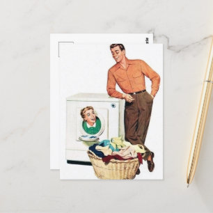 cooler Retro-Vintage-Wäscherei-Dame Mann Postkarte