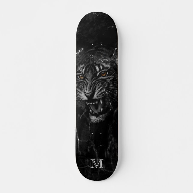 Cooler Roaring Tiger Black Marble Hintergrund Skateboard (Vorne)