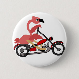 Cooler rosa Flamingo-Reitmotorrad-Cartoon Button