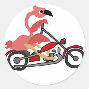 Cooler rosa Flamingo Riding Motorrad Cartoon Runder Aufkleber