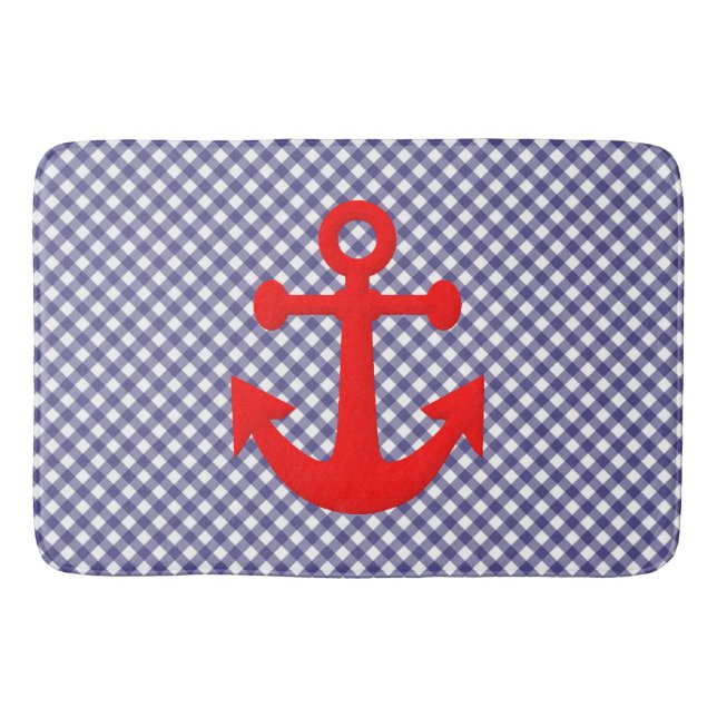 Cooler roter Anker auf Schachbrettmuster Badematte (Vorderseite)