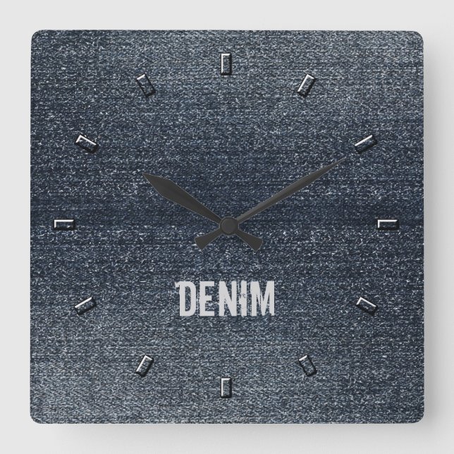 Cooler rustikaler Blick-blaue Denim-Wand-Uhr Quadratische Wanduhr (Vorderseite)