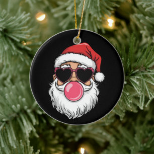 Cooler Santa Bubble Gum Rosa Herzbrille Keramik Ornament
