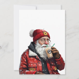 Cooler Santa, der eisgekühlten Kaffee trinkt, Weih Feiertagskarte