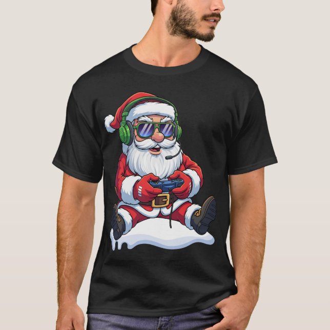 Cooler Santa Gamer Controller Gaming Video Game Xm T-Shirt (Vorderseite)