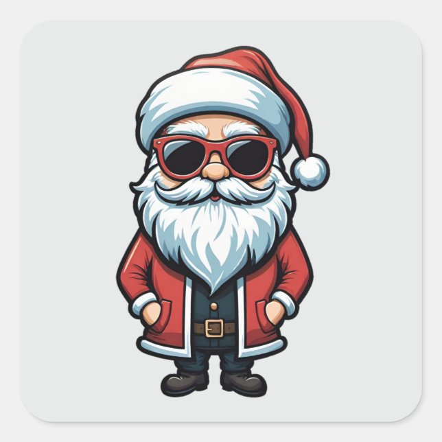 Cooler Santa in Sonnenbrille Quadratischer Aufkleber (Vorderseite)