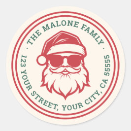 Cooler Santa in Sonnenbrille Retro-Rücksendeadress Runder Aufkleber