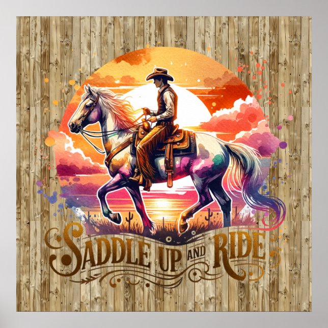 Cooler Sattelreitpferd Western Poster (Vorne)