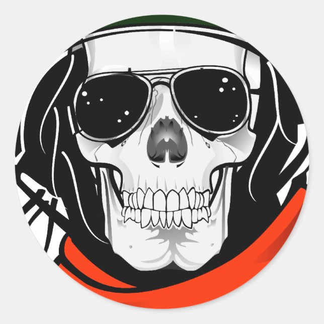 cooler Schädel mit Sonnenbrille und Helm Runder Aufkleber (Vorderseite)