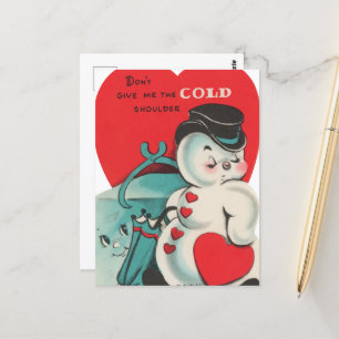 Cooler Schneemann Retro Vintag Valentine Postkarte