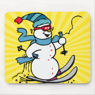 Cooler Schneemann Skifahren   Skifahrer   Wintersp Mousepad