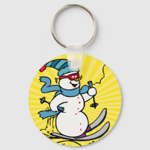 Cooler Schneemann Skifahren Skifahrer Wintersp Schlüsselanhänger