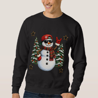 Cooler Schneemann Sonnenbrille Rock On Weihnachts- Sweatshirt
