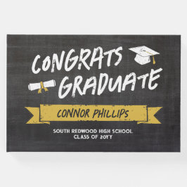 Cooler Schwarz-Gelb-Chalk-Glückwunsch Graduate Gästebuch