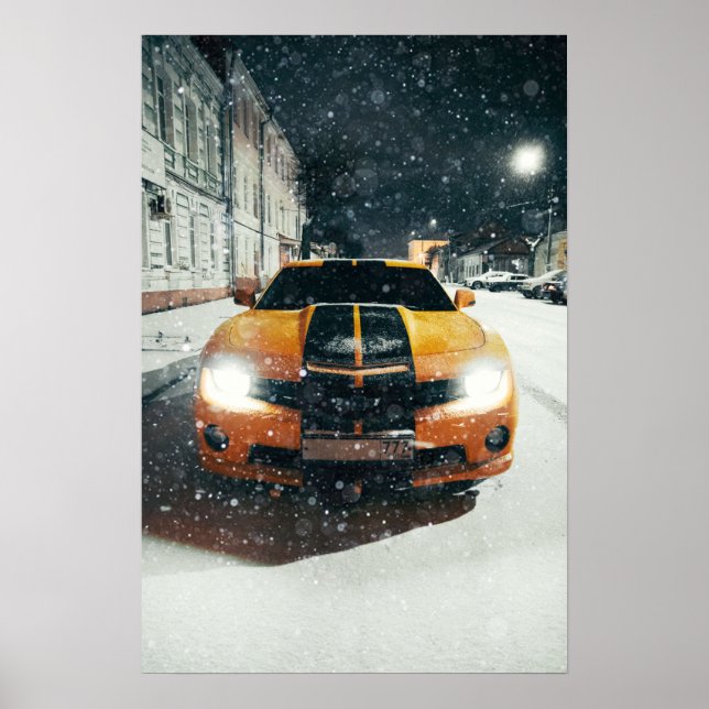 Cooler schwarz-gelber Sportwagen Poster (Vorne)