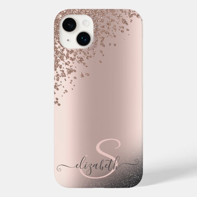 Cooler Schwarzer Glitzer Diamonds Rose Gold Monogr Case-Mate iPhone Hülle (Rückseite)