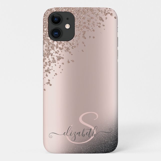 Cooler Schwarzer Glitzer Diamonds Rose Gold Monogr Case-Mate iPhone Hülle (Rückseite)
