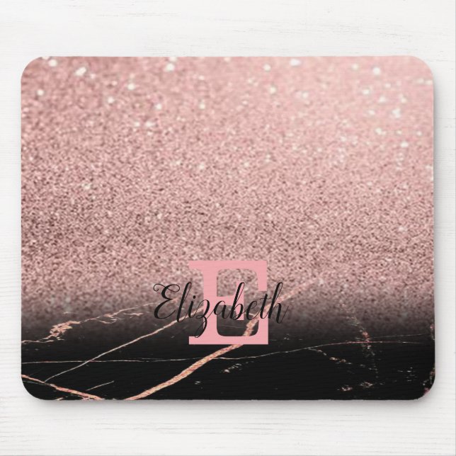 Cooler schwarzer Marmor, Glitzer, monogram-Persona Mousepad (Vorne)