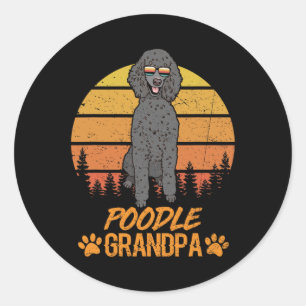 Cooler Schwarzer Standard Poodle Dog Opa Vatertag Runder Aufkleber