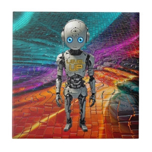 Cooler Sci-Fi-Level-Up-Roboter-Keramikfliese Fliese