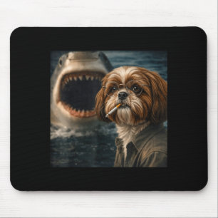 Cooler Shih Tzu Hund mit Hai-Selfie lustig dunkel Mousepad