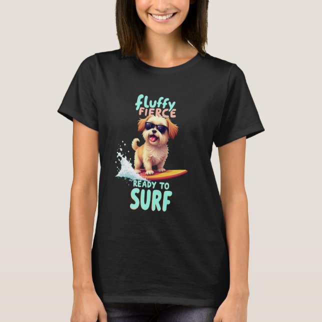 Cooler Shih Tzu Surfhund T-Shirt (Vorderseite)