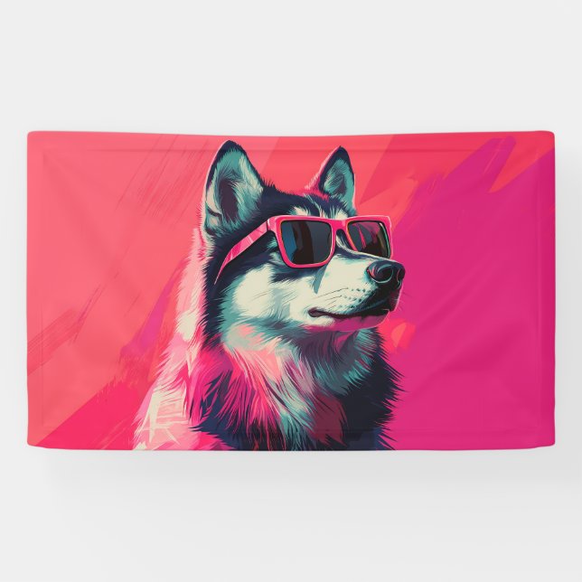 Cooler Siberian Husky-Hund mit Sonnenbrille Banner (Horizontal)