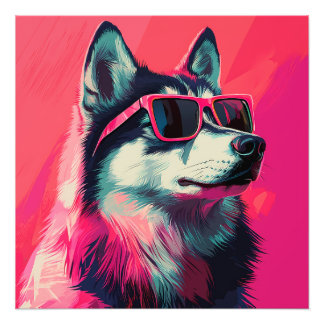Cooler Siberian Husky-Hund mit Sonnenbrille Fotodruck