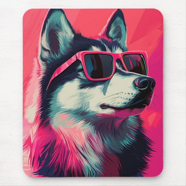 Cooler Siberian Husky-Hund mit Sonnenbrille Mousepad (Vorne)