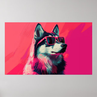 Cooler Siberian Husky-Hund mit Sonnenbrille Poster