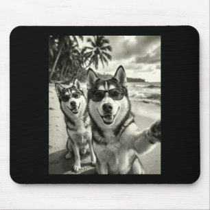 Cooler Siberian Husky lustiger Hund Selfie Strand Mousepad