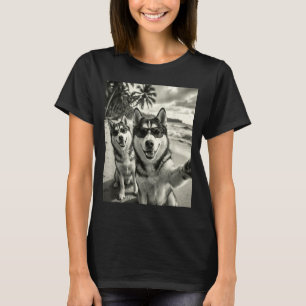 Cooler Sibirischer Husky lustiger Hund Selfie Stra T-Shirt