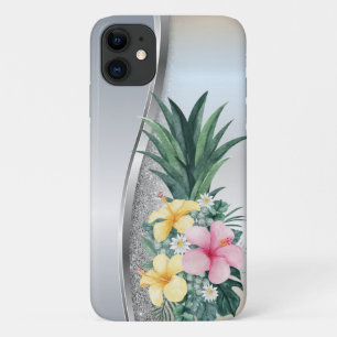Cooler Silber-Glitter-Ananas Tropische Blumen Case-Mate iPhone Hülle