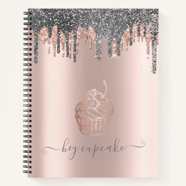 Cooler Silver Glitzer Tropfen Rose Goldkuchen Notizbuch (Vorderseite)