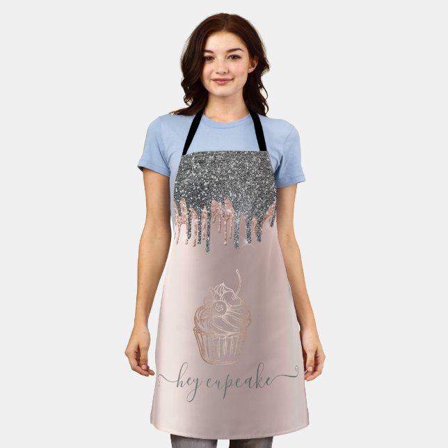 Cooler Silver Glitzer Tropfen Rose Goldkuchen Schürze (Getragen)