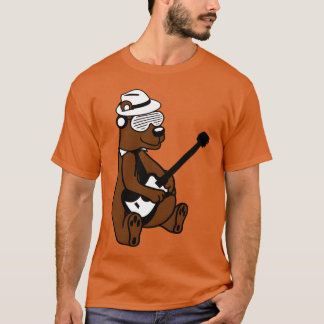 Cooler sitzender Grizzly-Braunbär spielt Gitarre S T-Shirt