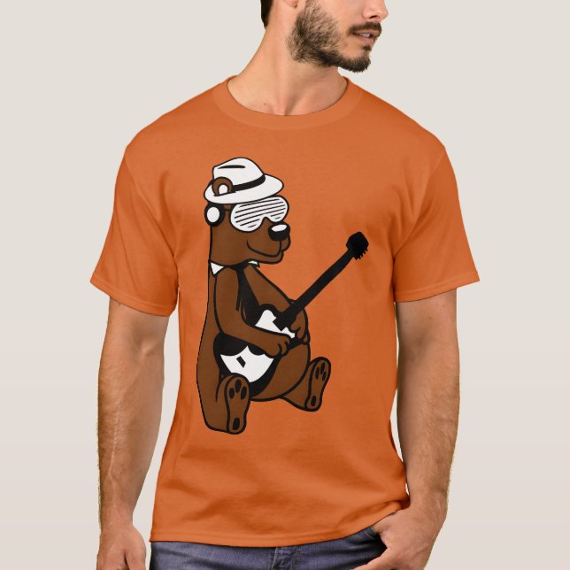 Cooler sitzender Grizzly-Braunbär spielt Gitarre S T-Shirt (Vorderseite)