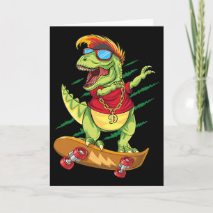 Cooler Skateboard fahrender Dinosaurier Skater Dab Karte