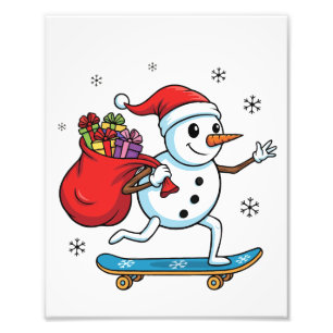 Cooler Skateboarding Schneemann Lustiger Weihnac Fotodruck