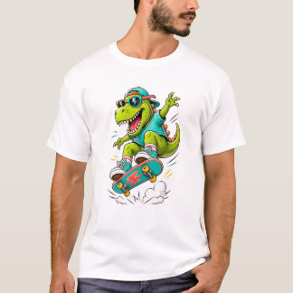 Cooler Skateboarding T-Rex Dinosaur T-Shirt