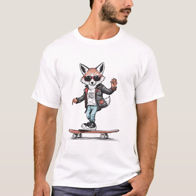 Cooler Skater Fox Graphic T-Shirt (Vorderseite)