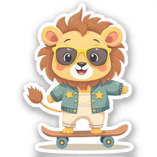 Cooler Skater Lion | Niedlich Kawaii Safari Tier Aufkleber (Vorderseite)