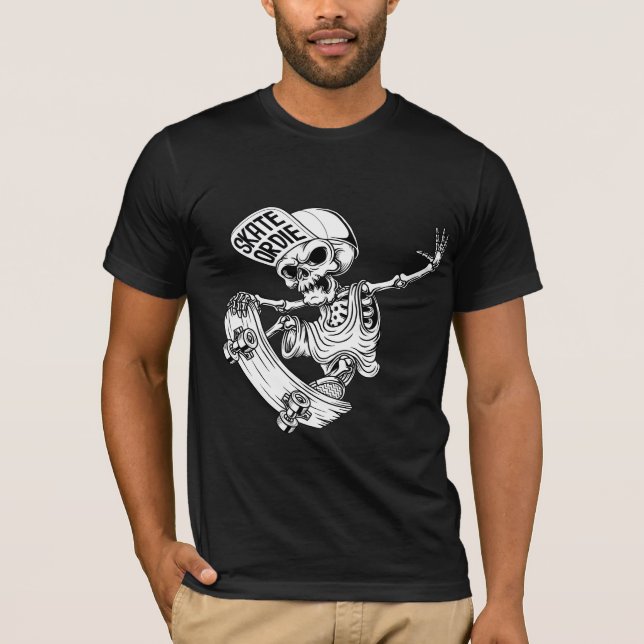 Cooler Skater Skeleton - Grunge & Emo Streetwear T-Shirt (Vorderseite)