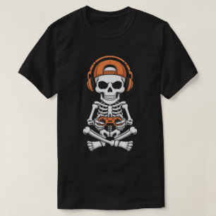 Cooler Skelett-Gamer mit Headset und Controller T-Shirt