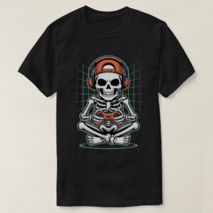 Cooler Skelett-Gamer mit Headset und Controller T-Shirt